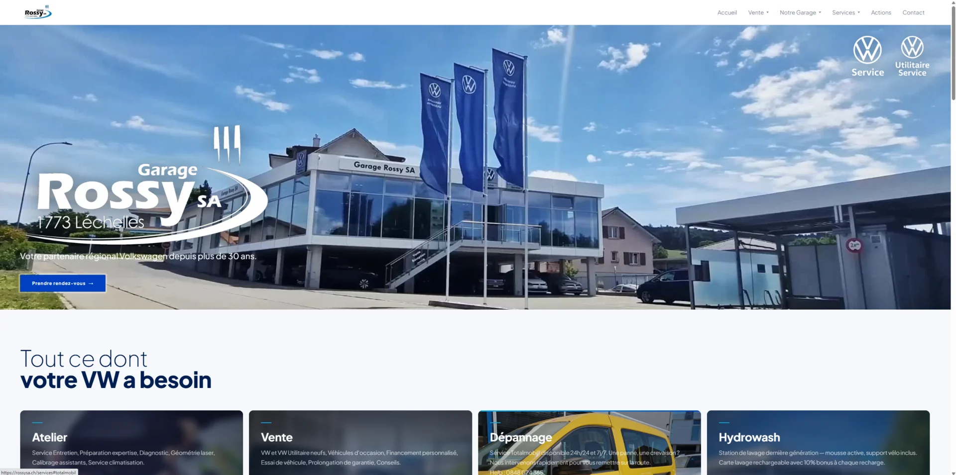 Page d'accueil du site du Garage Rossy SA
